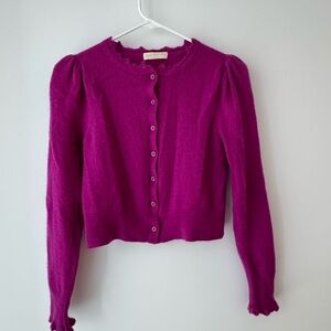 Ulla Johnson Purple Cardigan Sweater with Puff Shoulders